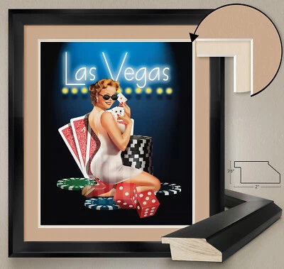 32W"x38H" LADY LAS VEGAS por RALPH BURCH - DADOS POKER DOBLE MATE, VIDRIO Y MARCO Foto 1 de 4
