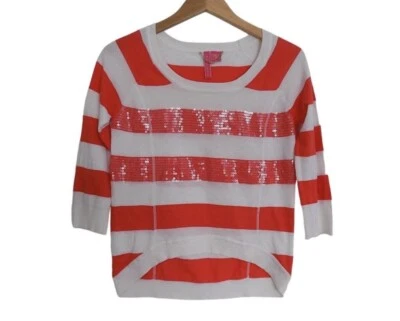 Charlotte Taranatola Top Camisa Punto Naranja Rayas Lentejuelas Talla XS Foto 1 de 4