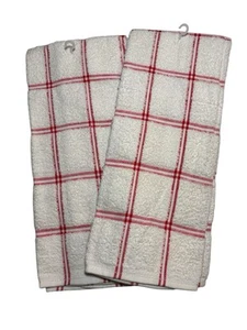 Vintage Cannon 100% Cotton Dish Towel Set Of 2 Red & White Plaid - Picture 1 of 2