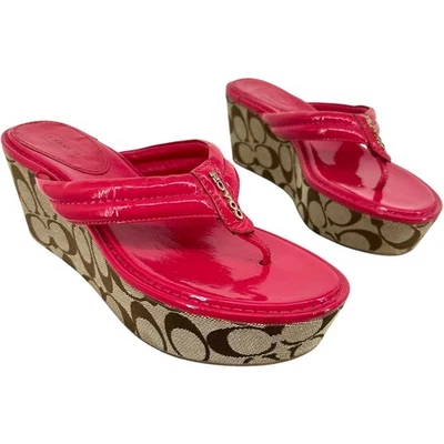 Sandalias de cuña de colección y2k para mujer rosa caqui COACH firma Nella monograma 7,5 M Foto 1 de 4