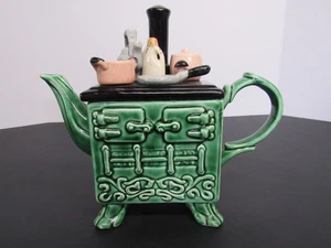 Cardinal Inc. Grün Holzofen Teekanne mit Töpfen auf Deckel 8,5" Höhe x 4,5" Breite - Bild 1 von 13