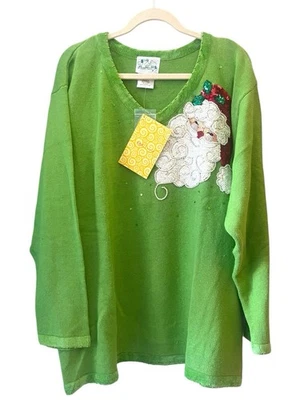 NEW NWT Quacker Factory Sequins & Pearls Santa Holiday Christmas Sweater 3X - Image 1 of 4