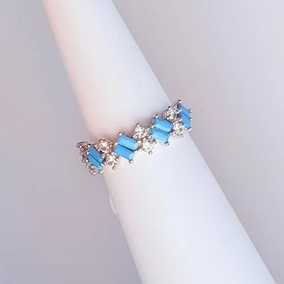 Bomb Party Ring Sz 9 RBP6794 “A Band of Wonder” Turquoise Magnesite on Rhodium - Image 1 of 4