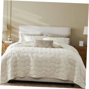 Luxury Velvet Oversized California Cal King Size Quilt Bedding Set, Cream - Picture 1 of 7