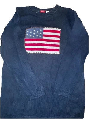 Vintage Liz Claiborne Navy Blue American Flag Sweater Size L Preppy Classic - Image 1 of 4