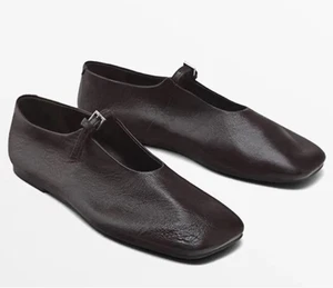 massimo dutti brown leather mary jane ballet ballerina flat shoes size 39 cos - Picture 1 of 10