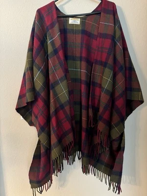 James Pringle Tejedores Azul Marino Cuadros Poncho Abrigo Lana Mujer Talla Única Nuevo Flecos Foto 1 de 4