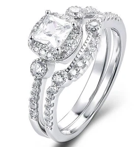 925 Sterlingsilber Cz Hochzeitsband Verlobungsringe Set Damen Größe 2,5-15 S67 - Bild 1 von 8