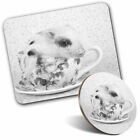 Mouse Mat & Coaster Set - BW - Cute Micro Pig Teacup  #39268