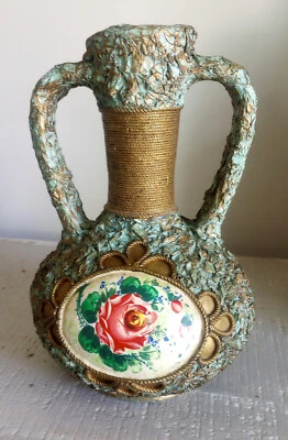 Jarrón antiguo victoriano de doble mango con rosa pintado a mano Foto 1 de 4