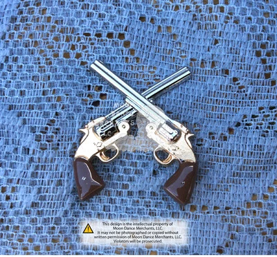 Western Cowboy Tack Set 6 Crossed Colt Schofield Revolver Pistols 1 1/2" Conchos - Image 1 of 2