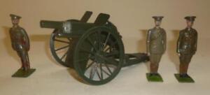 TWO BRITAINS VINTAGE LEAD STANDING ROYAL ARTILLERY GUNNERS WITH GUN & OFFICER