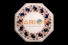 12" Octagon Marble Side Top Coffee Table Lapis Floral Inlay Outdoor Decors W301