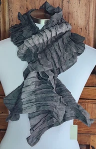 ECHO for Talbots Gray Stripe Rectangle Ruffled Pleated Accordion Scarf 56" x 10" - Picture 1 of 5