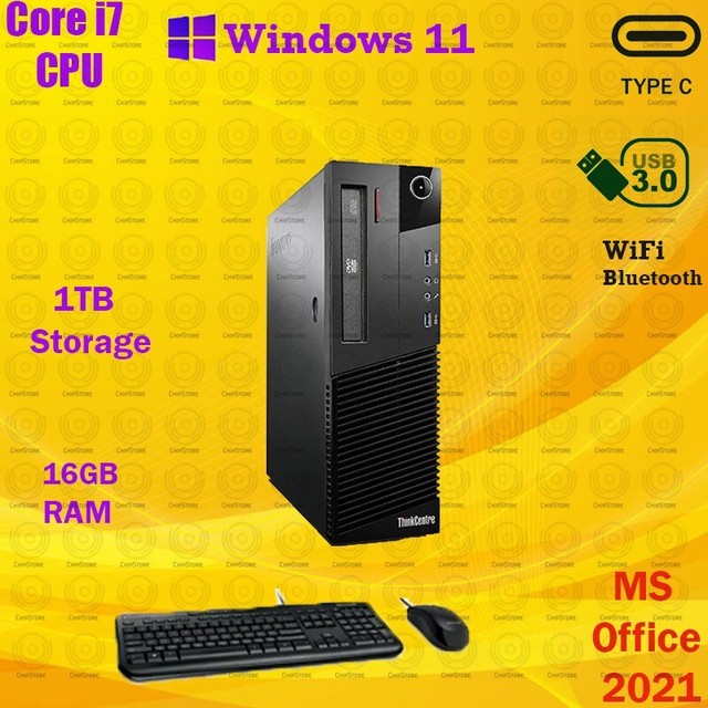 Windows 11 Lenovo ThinkCentre Tiny Core i7 32GB RAM 1TB SSD Wi-Fi PC  Desktop