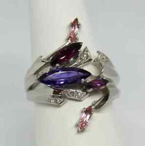 Art Deco Style Marquise Cut Simulated Amethyst 14K White Gold Plated Silver Ring