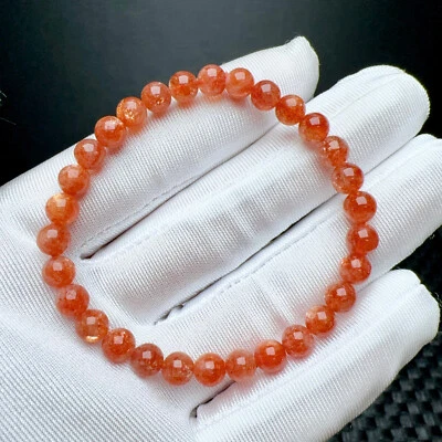 Brazalete de cuentas elásticas de cuarzo de piedra solar de fresa dorada natural de 6,1 mm Foto 1 de 4