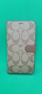 COACH Signature iPhone X XR Folio Case Wallet Khaki Saddle 3 credit cards slot - Picture 1 of 4