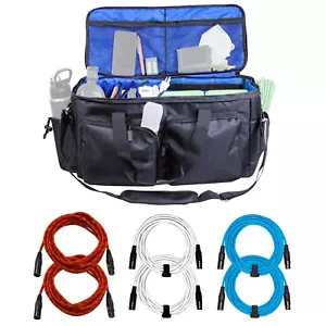 Pro Audio DJ 20' ft XLR Red, White & Blue Microphone Speaker Cables w Carry Bag - Picture 1 of 12