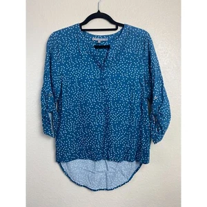 Daniel Rainn Top Womens Petite Small 3/4 Sleeve Lightweight Blue Polkadot Flowy - Picture 1 of 9