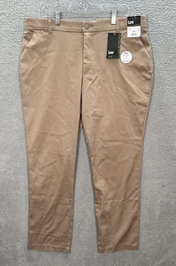 Lee Pants Womens 18 Medium Tan Straight Mid Rise Trousers Stretch Preppy New - Picture 1 of 8