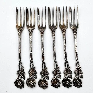 Antique Christoph Bach Germany Hildesheim Rose 835 Silver 5" Cocktail Fork 6 Set - Picture 1 of 13