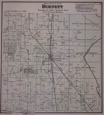 1873 Plat Map ~ BURNETT Twp., DODGE Co., WISCONSIN - ROCK RIVER ~ Free S&H - Image 1 of 3