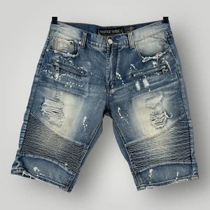 Heritage America Jean Shorts 38 Distressed Cutoff Zippers Moto Faded Bleached - Picture 1 of 11