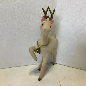 Vintage Flocked White Felt Plastic Deer Reindeer Figure 6" Tall Japan - Picture 1 of 6