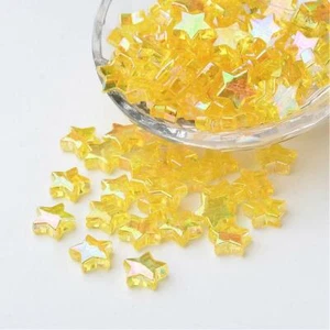 50 Yellow Star Beads Jewelry Supplies AB Shimmer Celestial Night Sky BULK 10mm - Picture 1 of 3