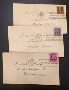 LOT OF (3) 1940 US STAMPS #861, 877, & 878 FDC COVERS, Emerson, Reed, 10c Addams - Picture 1 of 9