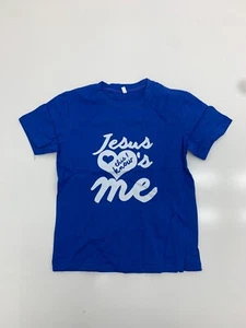 Kids Blue Graphic "Jesus Loves Me" Short Sleeve Shirt Size 4 - Picture 1 of 6