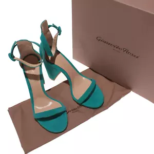 Gianvito Rossi NWB Gaeta Block Heeled Sandals Size 39 (US 9) in Teal Suede - Picture 1 of 12