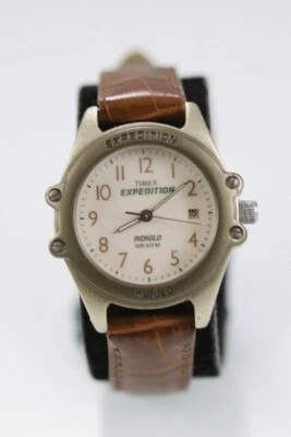 Timex Donna Orologio Acciaio Inox Oro 50m pelle Marrone Data Beige Quarzo - Immagine 1 di 4