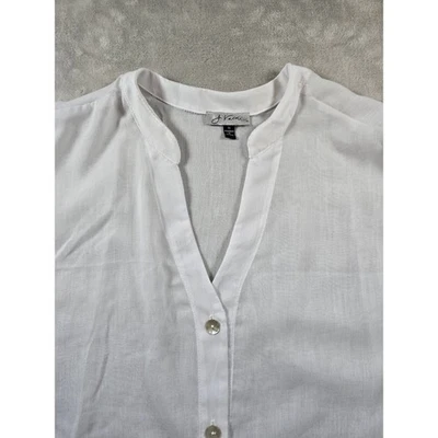 Blusa túnica J Valdi blanca con botones 1X para mujer manga larga informal Foto 1 de 4