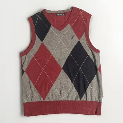 Chaleco tejido diamante Argyle cuello en V Nautica para hombre talla grande algodón preppy  Foto 1 de 4