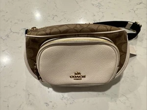 Auth Coach Signature Belt Bag Body Beige White 6548 IMDJ8 Used - Picture 1 of 7