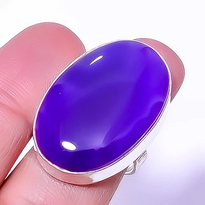 Anillo de plata de ley 925 hecho a mano de ágata púrpura de Botsuana s.9 R5832-40 Foto 1 de 4