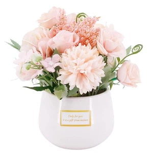 Artificial Flowers Potted Fake Plants Flower in Vase Faux Rose Planting for W... - Picture 1 of 7