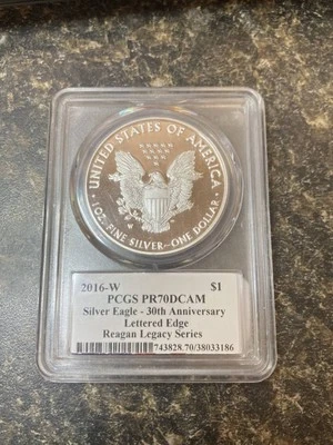 2016 W Bullion Silver Eagles PCGS PR-70 DCAM Silver Eagle 30th Anniversary Lette - Image 1 of 2