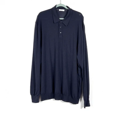 Gran Sasso Wool Silk Polo Sweater Mens Sz 4XT Navy Blue Long Sleeve - Image 1 of 4