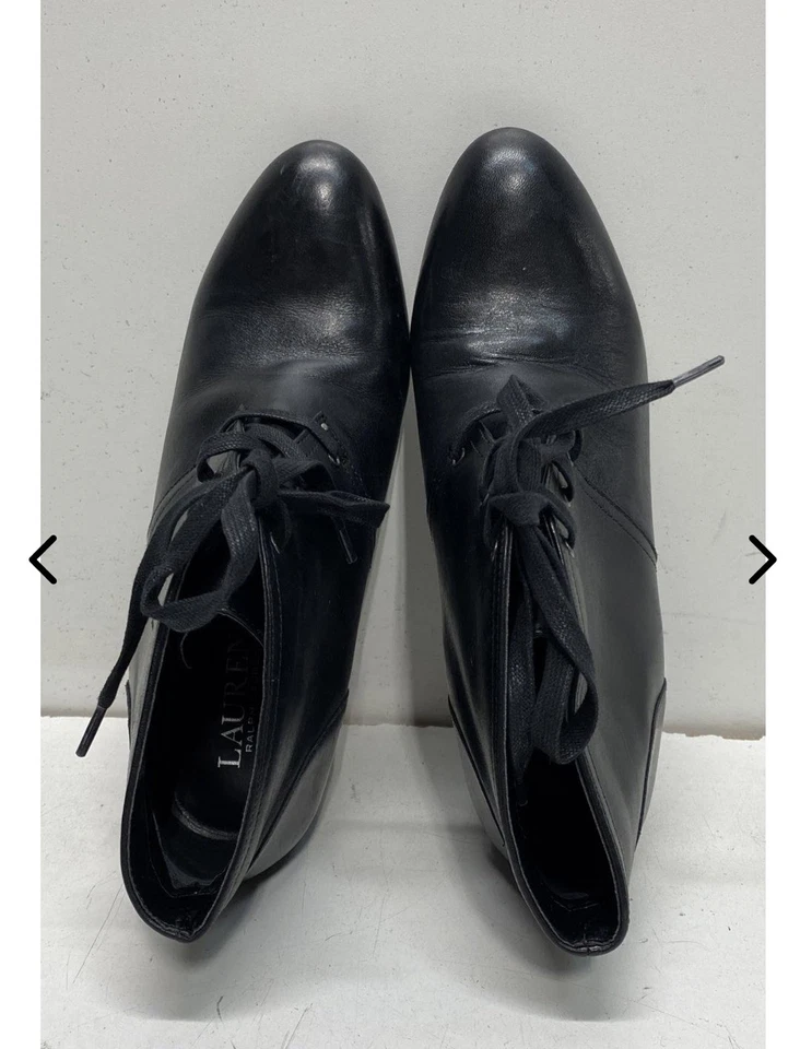 Lauren Ralph Lauren Tamia на танкетке лодыжки ботинок женщин размер 8B черный кожаный ботинок - Изображение 1 из 4