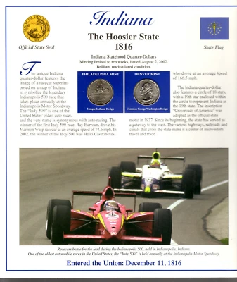 Indiana Quarters P&D 2002 (Postal Panel Collection) PCS - Image 1 of 2