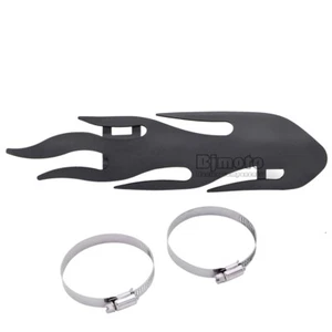 9.75 inch Black Motorcycle Flame Exhaust Pipe Heat Shield Guard Universal - Bild 1 von 6