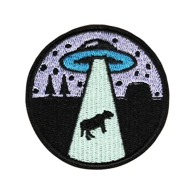 UFO Alien Abduction Cow Beam Design Embroidered Iron-On Patch - Image 1 of 2