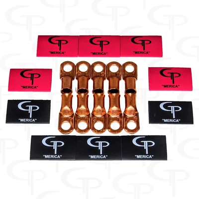 (10) 1/0 AWG Gauge Copper Lugs w/ RED & BLACK Heat Shrink Ring Terminals wire - Image 1 of 2