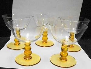 Amber Ball Stem Clear Bowl Blown Glass Sherbets Set of 5 - Picture 1 of 5