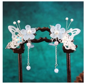 Chinese Style White Butterfly and Flowe Hair Clip Hanfu Hair Accessories - Picture 1 of 6