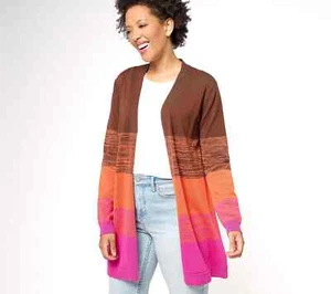 Belle by Kim Gravel Space Dye Colorblock Cardigan-Coffee Bean-1X-NEW-A605816 - Picture 1 of 2