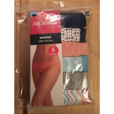 女式内衣 Joe Boxer Hipster 内裤棉质 6 件装中腰 5 码 — 第 1/2 张图片